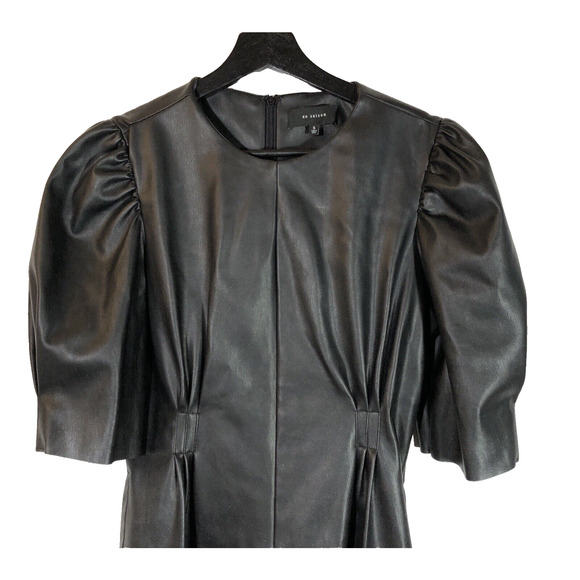 En Saison Puff Sleeve Faux Leather Minidress Black Small with Pockets - Picture 3 of 15